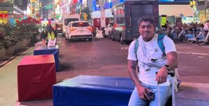 Koffer op Times Square